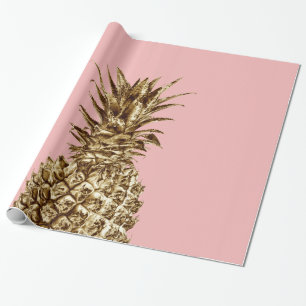 Stylish pretty girly gold & pastel pink pineapple wrapping paper