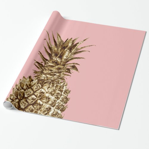 Stylish pretty girly gold  pastel pink pineapple wrapping paper