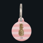 Stylish pretty girly gold pineapple & pink stripe pet ID tag<br><div class="desc">Elegant and cute faux gold pineapple.</div>
