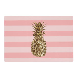 Stylish pretty girly gold pineapple & pink stripe placemat