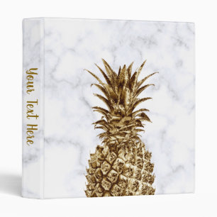 Stylish pretty girly gold & white marble pineapple 3 ring binder