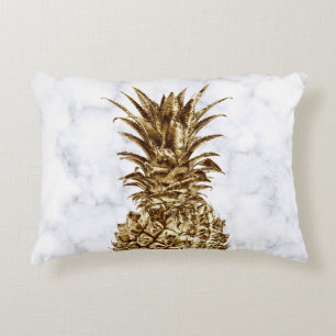 Stylish pretty girly gold & white marble pineapple accent pillow