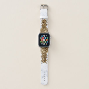 Stylish pretty girly gold & white marble pineapple apple watch band
