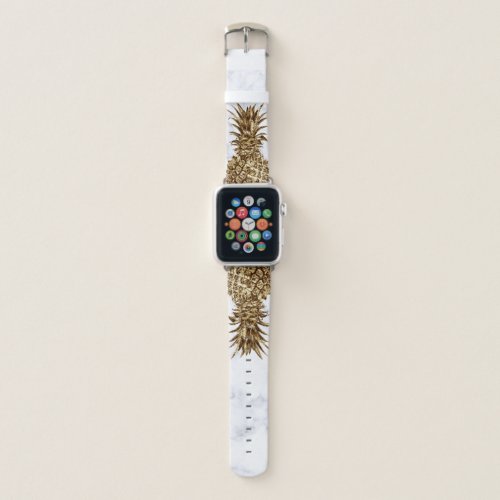 Stylish pretty girly gold  white marble pineapple apple watch band