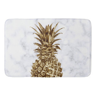 Stylish pretty girly gold & white marble pineapple bath mat