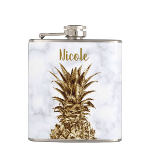 Stylish pretty girly gold & white marble pineapple flask