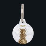 Stylish pretty girly gold & white marble pineapple pet ID tag<br><div class="desc">Elegant and cute faux gold pineapple and white marble.</div>