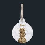 Stylish pretty girly gold & white marble pineapple pet ID tag<br><div class="desc">Elegant and cute faux gold pineapple and white marble.</div>