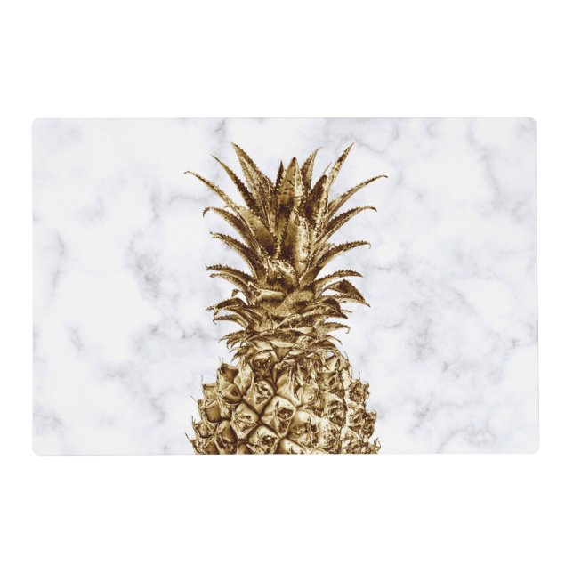 Stylish pretty girly gold & white marble pineapple placemat (Front)