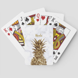 Stylish pretty girly gold & white marble pineapple poker cards
