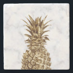 Stylish pretty girly gold & white marble pineapple stone coaster<br><div class="desc">Elegant and cute faux gold pineapple and white marble.</div>