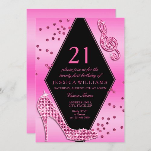 Stylish Pretty Glitzy Pink 21st Birthday Invitation