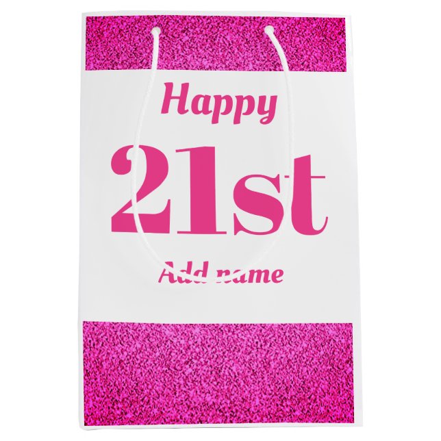 Stylish pretty personalised birthday gift bag 21st (Front)