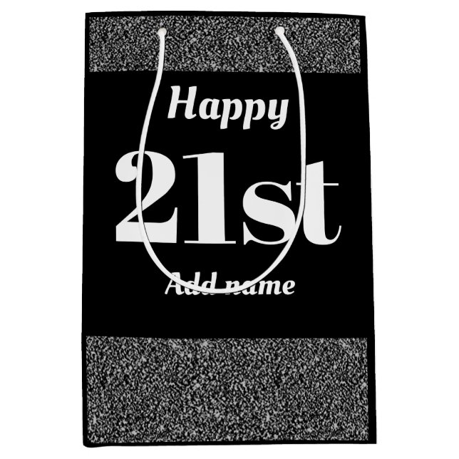 Stylish pretty personalised birthday gift bag 21st (Front)