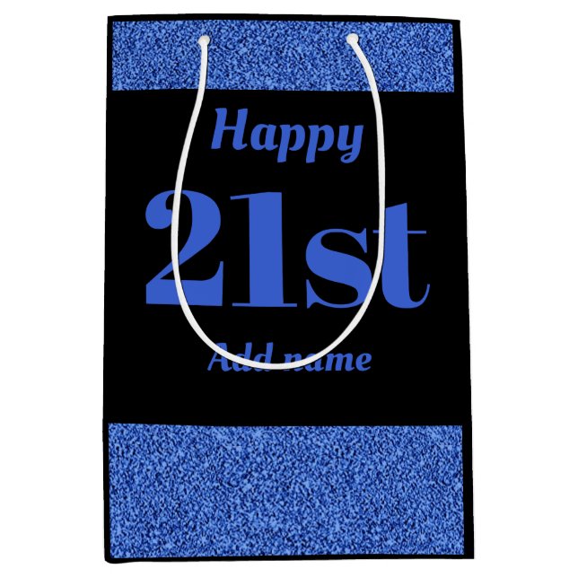 Stylish pretty personalised birthday gift bag 21st (Front)
