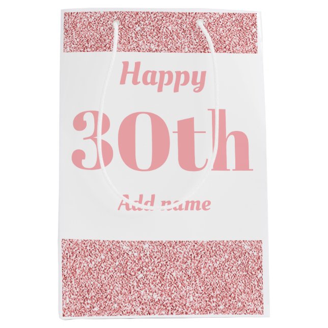 Stylish pretty personalised birthday gift bag 30th (Front)