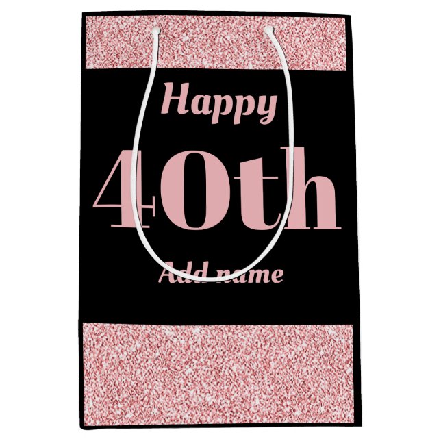 Stylish pretty personalised birthday gift bag 40th (Front)