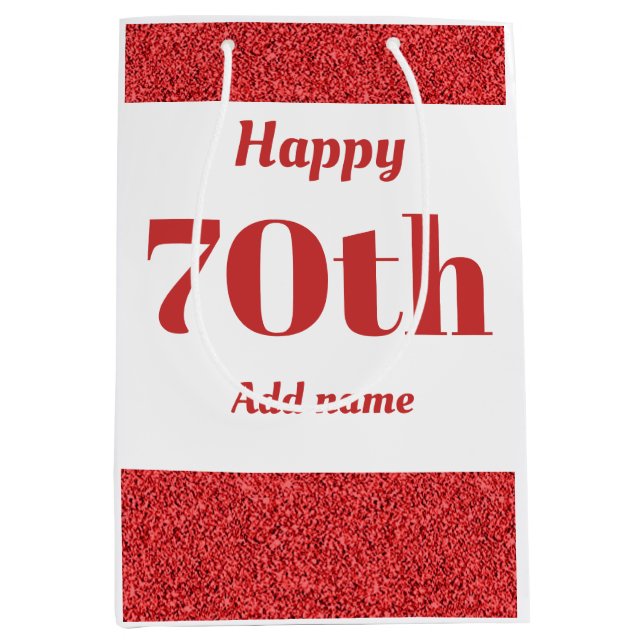 Stylish pretty personalised birthday gift bag 70th (Front)