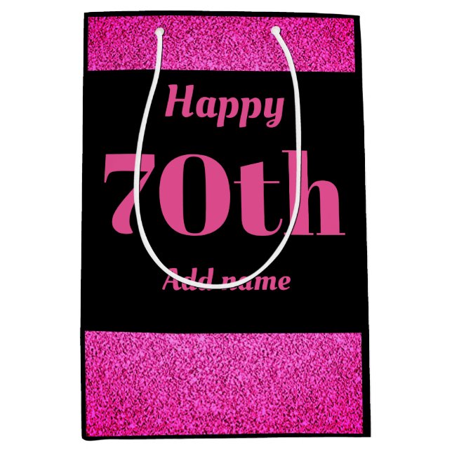 Stylish pretty personalized birthday gift bag 70th (Front)