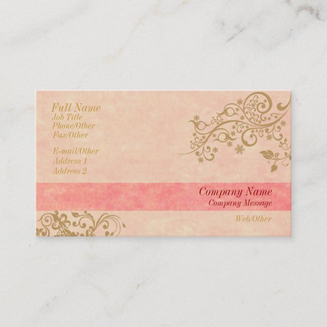 Stylish Pretty Pink And Gold Business Card Templat (Front)