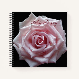 Stylish pretty pink rose flower black trendy boho notebook