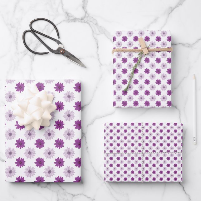 Stylish Pretty Purple Floral Flower Petals Wrapping Paper Sheets (Front)