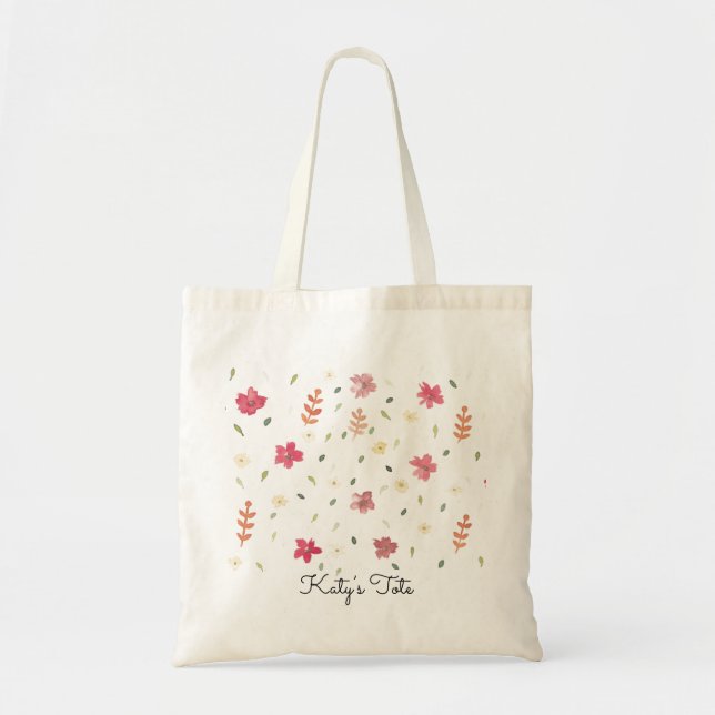 Stylish Pretty Watercolor Tote With Pink Flowers  (Front)