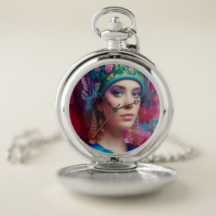 Stylish princess with floral hat pocket watch
