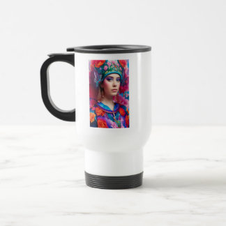 Stylish princess with floral hat travel mug