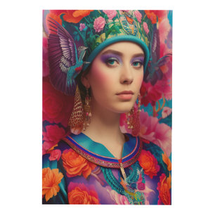 Stylish princess with floral hat wood wall art