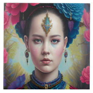 Stylish princess with tartan outfit ceramic tile