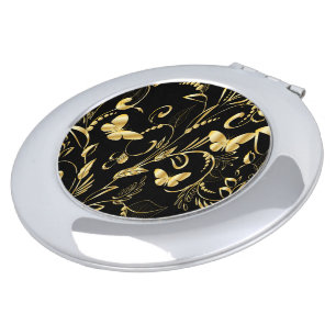 Stylish Printed Faux Gold Butterflies Makeup Mirror