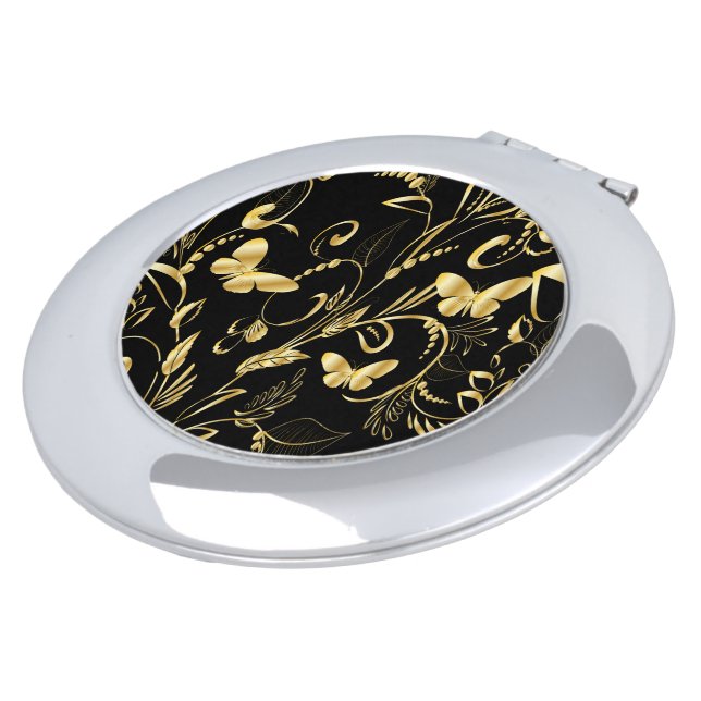 Stylish Printed Faux Gold Butterflies Makeup Mirror (Turned)