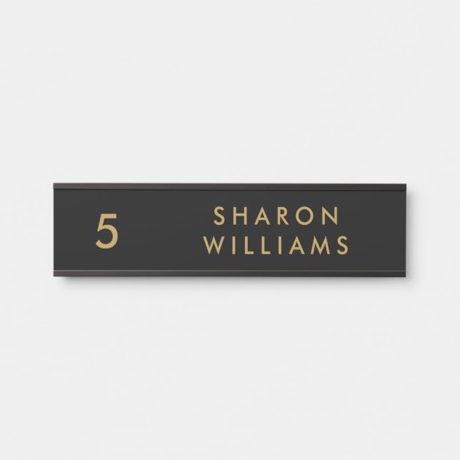 Stylish Professional Black and Gold Employee Name Door Sign (Front)