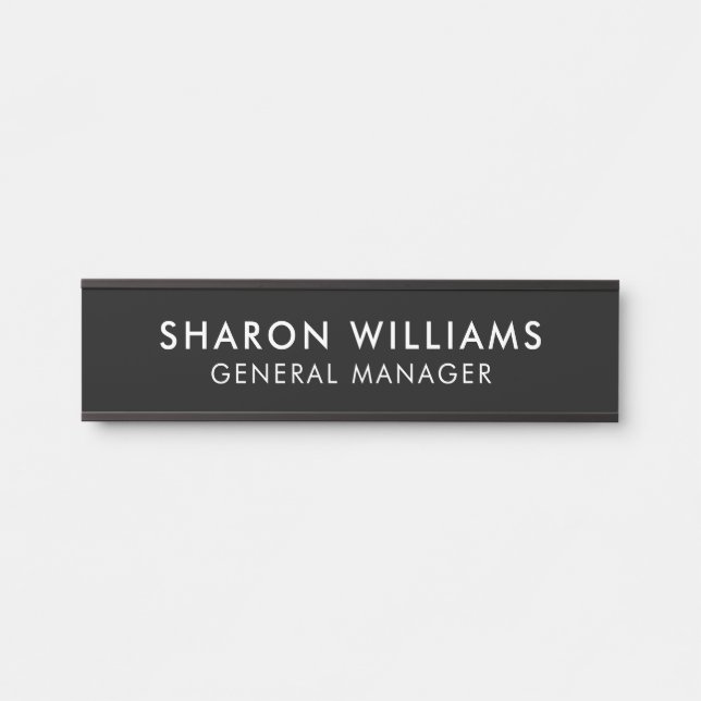 Stylish Professional Black Name Title Employee Door Sign (Front)
