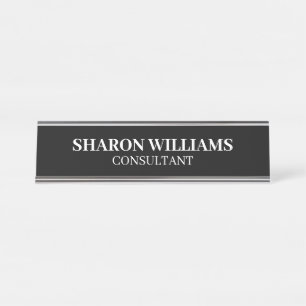 Stylish Professional Black White Minimalist Desk Name Plate