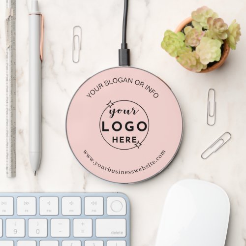 Stylish Professional Business Logo Blush Pink Wireless Charger