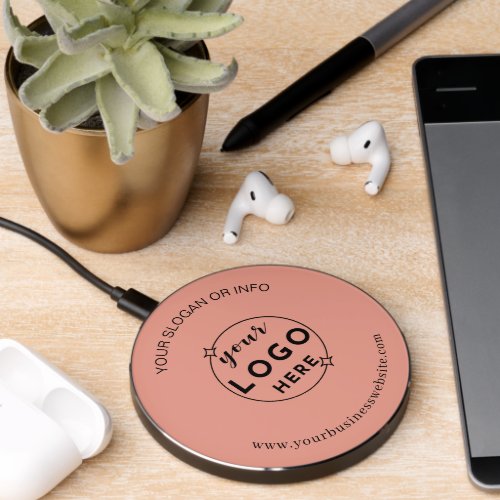 Stylish Professional Business Logo Peach Coral Wireless Charger