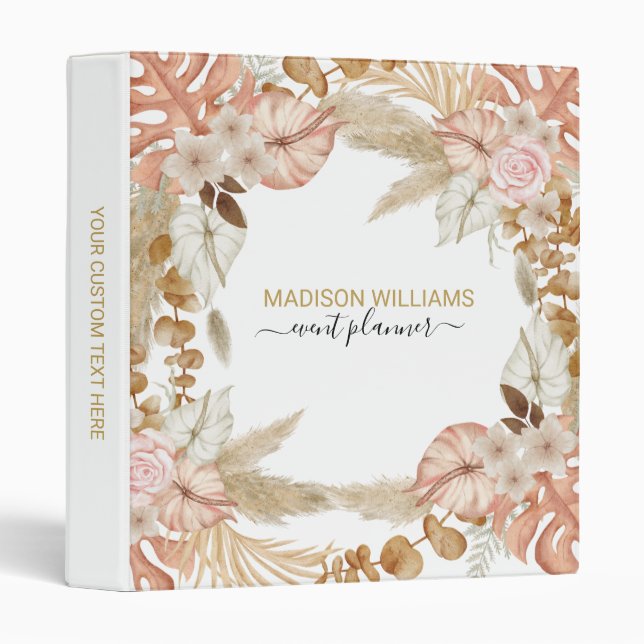 Stylish Professional Feminine Boho Floral Business 3 Ring Binder (Front/Spine)