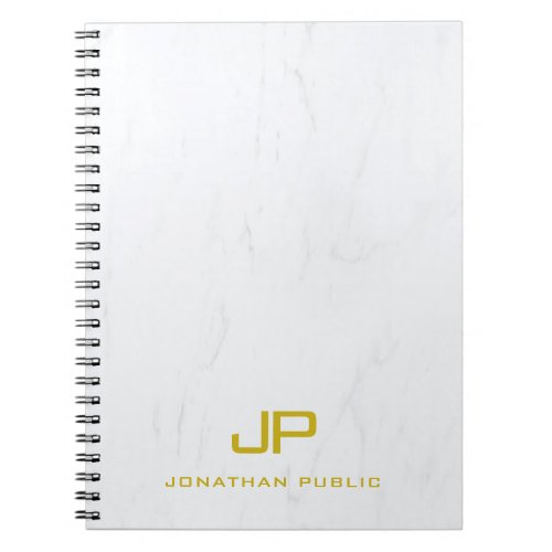 Stylish Professional Gold Monogram Marble Template Notebook