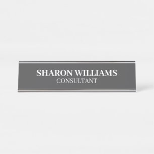 Stylish Professional Gray White Minimalist Desk Name Plate