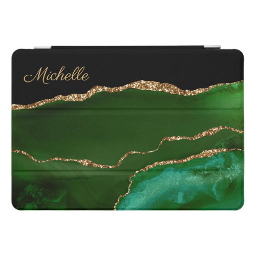 Stylish Professional Green Black Gold Marble Name iPad Pro Cover