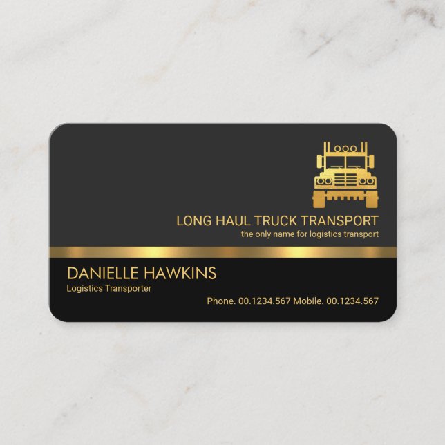 Stylish Professional Grey Layers Gold Line Truck Business Card (Front)