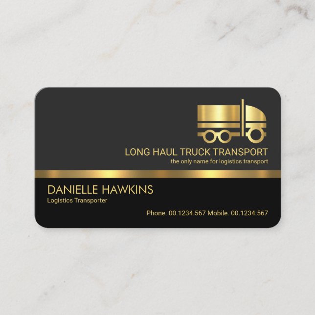 Stylish Professional Grey Layers Gold Line Trucker Business Card (Front)