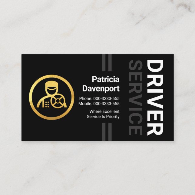Stylish Professional Grey Lines Driver Business Card (Front)
