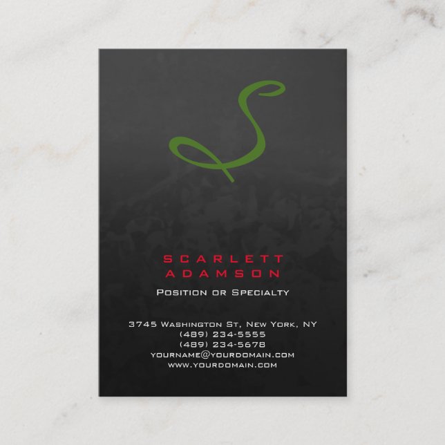 Stylish professional grey red green monogram business card (Front)