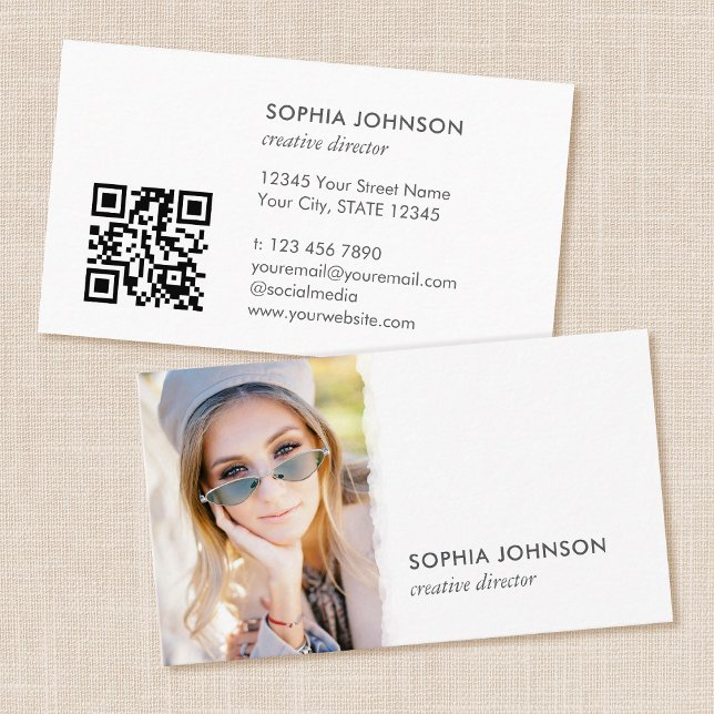 Stylish Professional Photo QR Code Chic Business Card (Creator Uploaded)