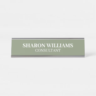 Stylish Professional Sage Green Minimalist Desk Name Plate
