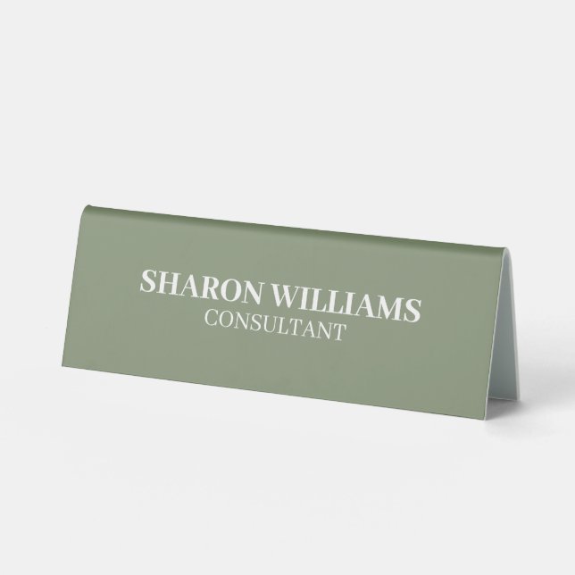 Stylish Professional Sage Green Minimalist Table Tent (Front)