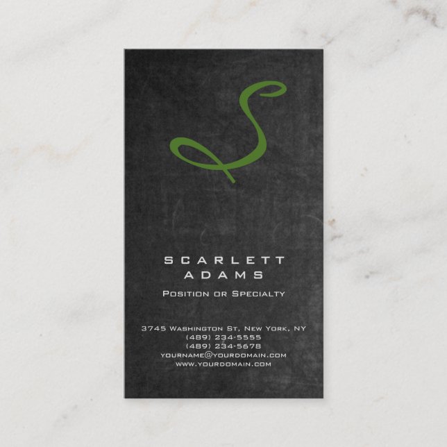 Stylish professional simple grey green monogram business card (Front)